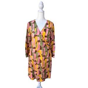 J. McLaughlin Geometric Print Wrap Style Dress Women's Small Multicolor Preppy